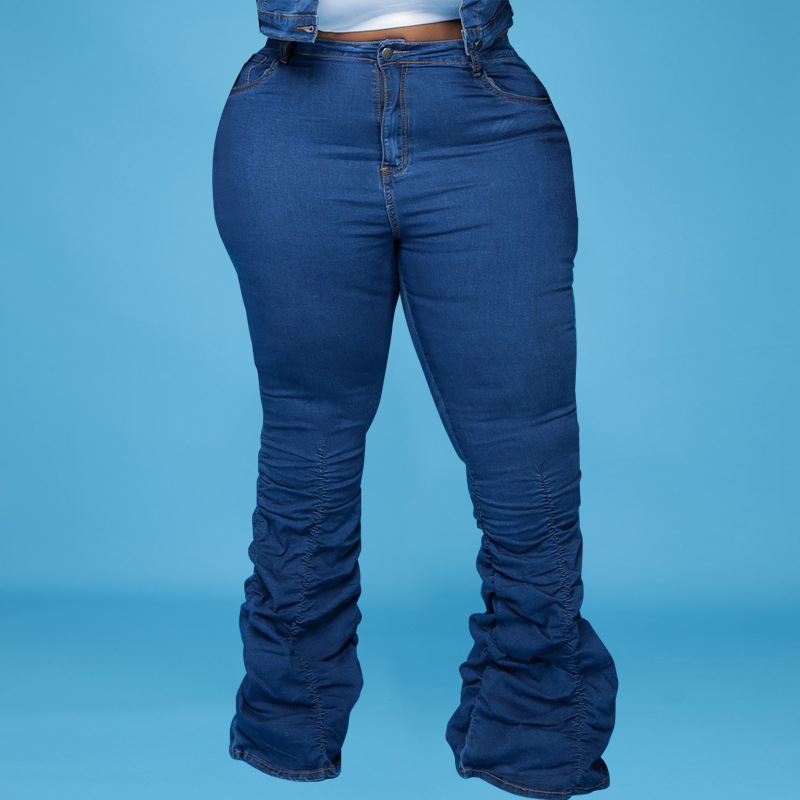 21807 Трансгранично голямо дамско ново есенно-зимно дънково яке с дълъг ръкав за 2021 г. с плисирани панталони