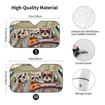 Tarpvalstybinis „Amazon“ juokingų meškėnų gyvūnų priekinis stiklas su saulės skydeliu, apsauga nuo saulės, izoliacija, vientisas pristatymas