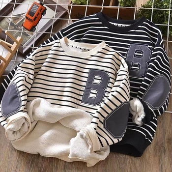 Lasteriiete talvepoiste triibuline dressipluus fliisvoodriga, paksendatud keskmise ja suure suurusega laste ühes tükis sametist laste pikkade varrukatega soe jope