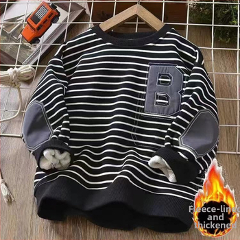 Lasteriiete talvepoiste triibuline dressipluus fliisvoodriga, paksendatud keskmise ja suure suurusega laste ühes tükis sametist laste pikkade varrukatega soe jope