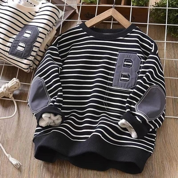 Lasteriiete talvepoiste triibuline dressipluus fliisvoodriga, paksendatud keskmise ja suure suurusega laste ühes tükis sametist laste pikkade varrukatega soe jope