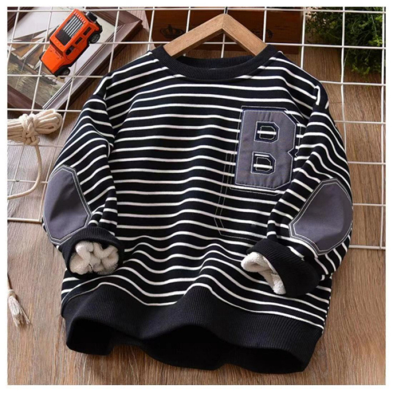 Lasteriiete talvepoiste triibuline dressipluus fliisvoodriga, paksendatud keskmise ja suure suurusega laste ühes tükis sametist laste pikkade varrukatega soe jope