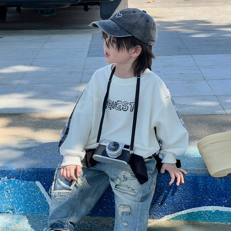 Laste kampsun 2024. aasta kevad- ja sügispoiste uus Korea stiilis mitmekülgne sportlik vabaaja kaheosaline õmblustega tipptasemel trendikas lasteriietus