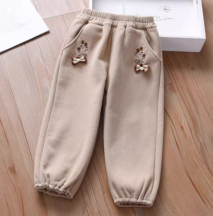 Djevojačke hlače s baršunom i zadebljanjem za zimu 2025. Nove ležerne kordurojne hlače za djecu srednje dobi, jesenske i zimske dječje sportske hlače