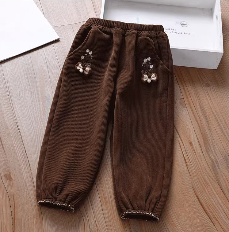Djevojačke hlače s baršunom i zadebljanjem za zimu 2025. Nove ležerne kordurojne hlače za djecu srednje dobi, jesenske i zimske dječje sportske hlače