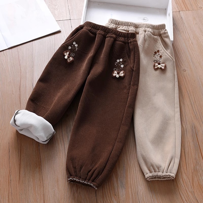 Djevojačke hlače s baršunom i zadebljanjem za zimu 2025. Nove ležerne kordurojne hlače za djecu srednje dobi, jesenske i zimske dječje sportske hlače