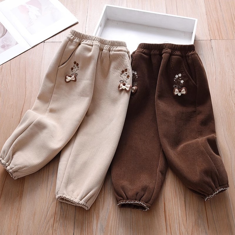 Djevojačke hlače s baršunom i zadebljanjem za zimu 2025. Nove ležerne kordurojne hlače za djecu srednje dobi, jesenske i zimske dječje sportske hlače