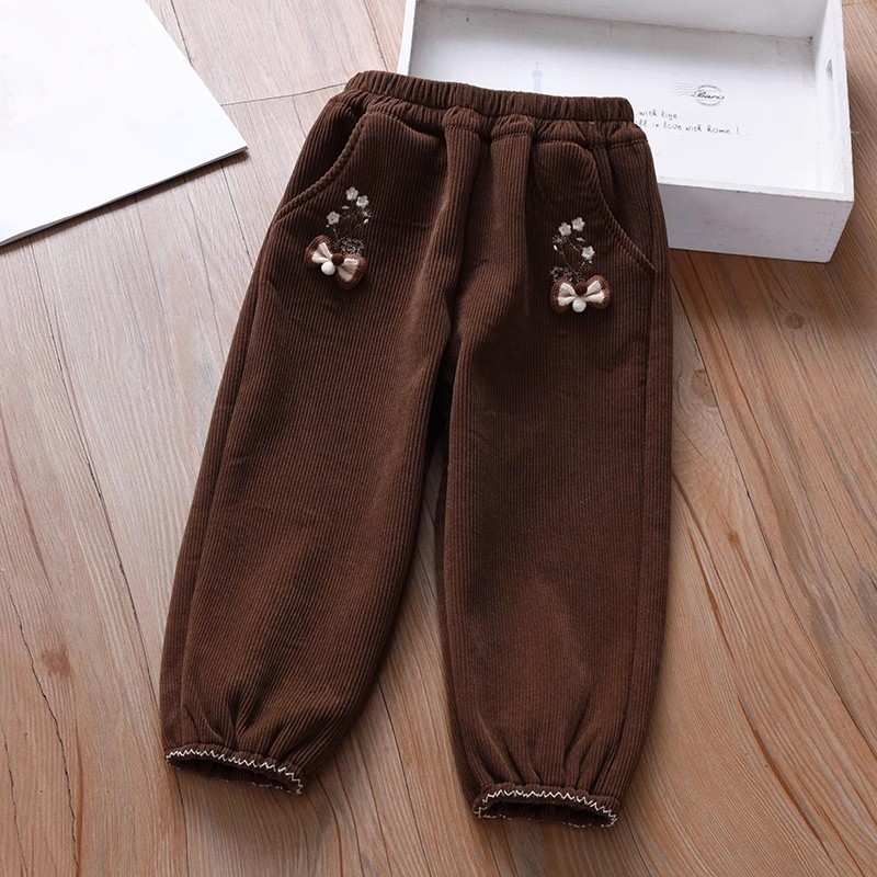 Djevojačke hlače s baršunom i zadebljanjem za zimu 2025. Nove ležerne kordurojne hlače za djecu srednje dobi, jesenske i zimske dječje sportske hlače