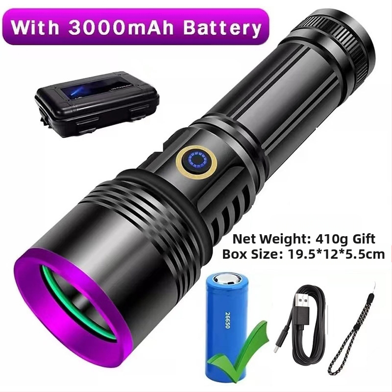 Didelės galios violetinės šviesos žibintuvėlis 20 W, didmeninė prekyba UV juodo veidrodžio papuošalais, fluorescenciniu padirbinėjimo aptikimu, 365 nm violetinė šviesa, sandėlyje