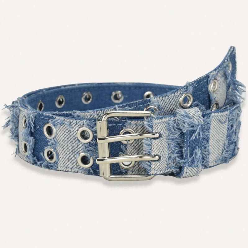 Curea din denim pentru bărbați și femei, mărime mare, cu ochiuri metalice și curea din denim uzat, Temu, vânzare fierbinte