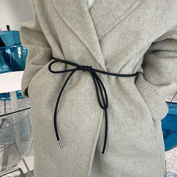 Curea rotundă din piele moale cu coardă din microfibră model piele de oaie, lungă, curea subțire cu nod decorativ pentru rochie de femeie, simplă și la modă