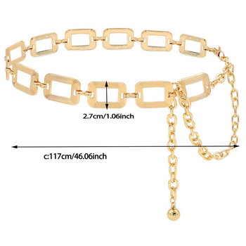 Lanț de talie metalic dreptunghiular transfrontalier, în relief, pentru femei, lanț simplu la modă, accesorii vestimentare, design, curea sens, en-gros