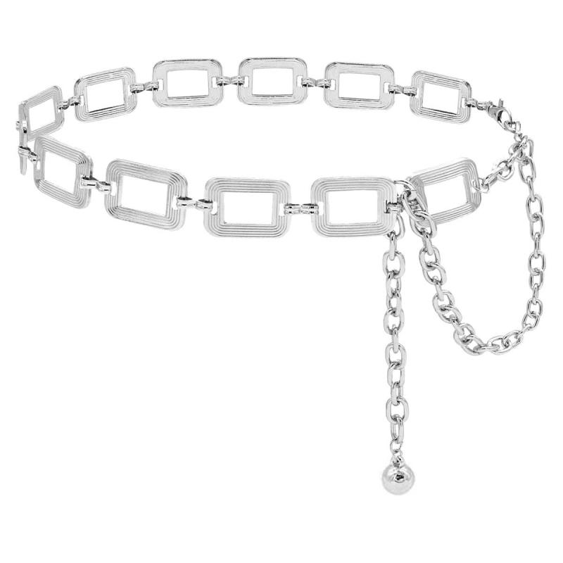 Lanț de talie metalic dreptunghiular transfrontalier, în relief, pentru femei, lanț simplu la modă, accesorii vestimentare, design, curea sens, en-gros