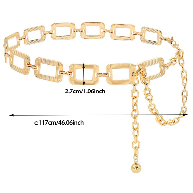Lanț de talie metalic dreptunghiular transfrontalier, în relief, pentru femei, lanț simplu la modă, accesorii vestimentare, design, curea sens, en-gros
