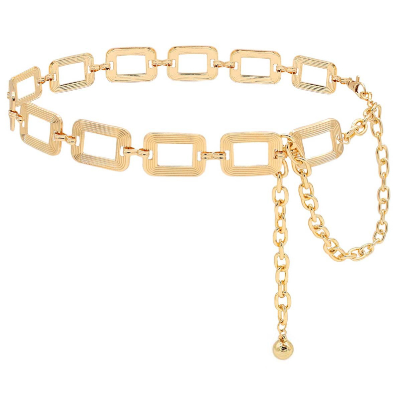 Lanț de talie metalic dreptunghiular transfrontalier, în relief, pentru femei, lanț simplu la modă, accesorii vestimentare, design, curea sens, en-gros