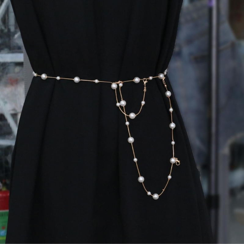 Vöökett seeliku vöö naiste suvine pärlitega aksessuaarid kleit suvine kaunistus universaalne kett valge õhuke kett mitmekihiline