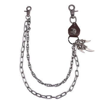 Vintage μοτοσικλέτα σε ασημί-γκρι στυλ, ανάγλυφο δέρμα αγελάδας, patchwork, μεταλλικό μενταγιόν με δάχτυλα αρπακτικού, βαρύ, βιομηχανικό στυλ, παντελόνι με αλυσίδα, τάση