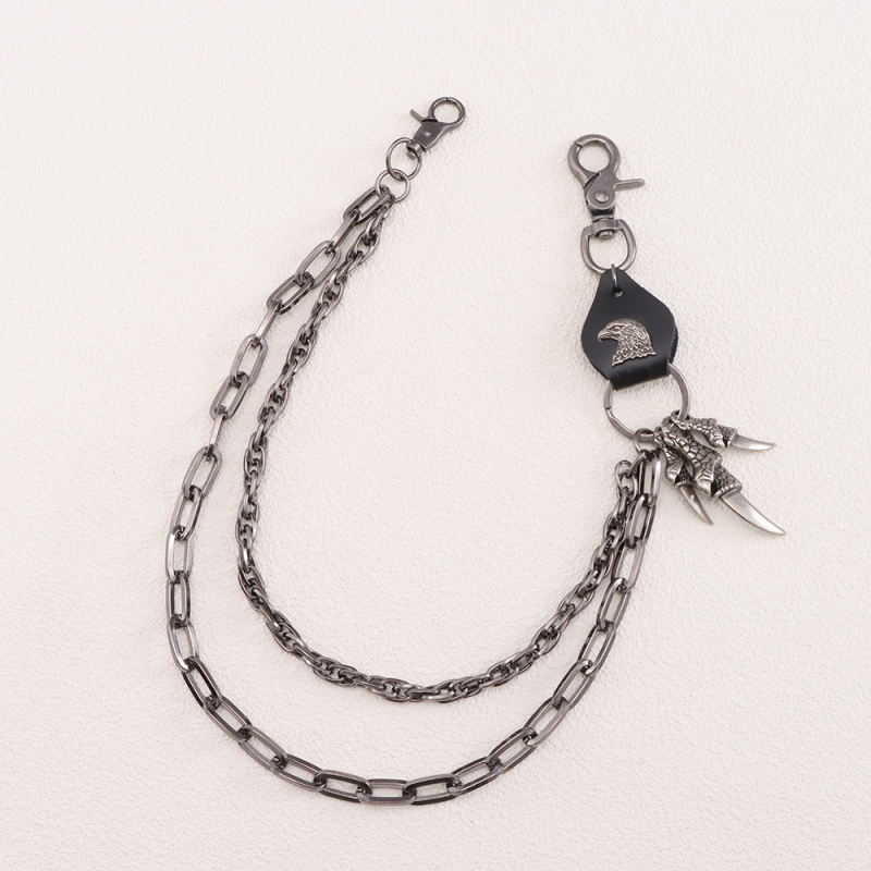 Vintage motorkerékpár stílusú ezüstszürke sasfejes dombornyomott marhabőr patchwork raptor karom fém medál nehéz ipari stílusú nadráglánc trendi