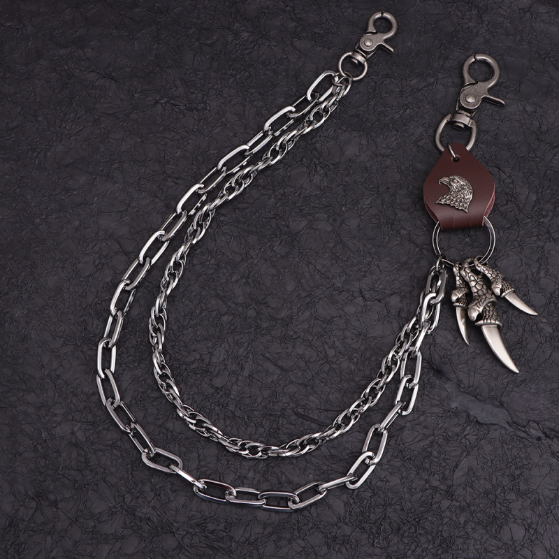 Vintage motorkerékpár stílusú ezüstszürke sasfejes dombornyomott marhabőr patchwork raptor karom fém medál nehéz ipari stílusú nadráglánc trendi