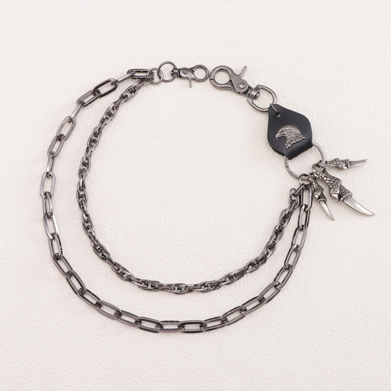 Vintage motorkerékpár stílusú ezüstszürke sasfejes dombornyomott marhabőr patchwork raptor karom fém medál nehéz ipari stílusú nadráglánc trendi