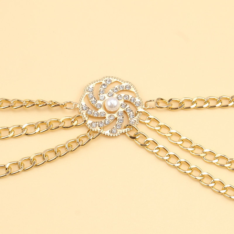 Европейски и американски трансгранични бижута, универсален многослоен диск с диаманти и перлена верижка за талия, нов декоративен метален колан за жени