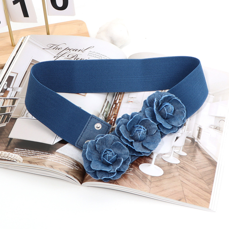 Dámsky elastický opasok v kórejskom štýle, módny, univerzálny, so širokým pásom, s kvetinovým zipsom, elastický, so širokým pásom, doplnky k šatám