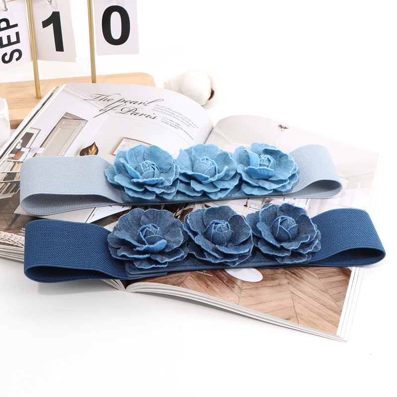 Dámsky elastický opasok v kórejskom štýle, módny, univerzálny, so širokým pásom, s kvetinovým zipsom, elastický, so širokým pásom, doplnky k šatám