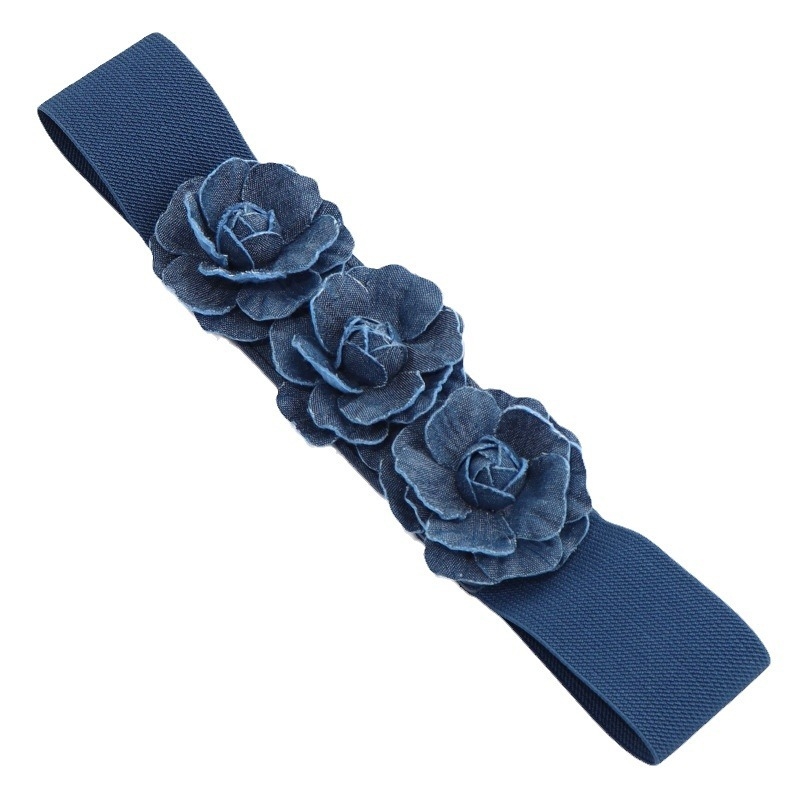 Dámsky elastický opasok v kórejskom štýle, módny, univerzálny, so širokým pásom, s kvetinovým zipsom, elastický, so širokým pásom, doplnky k šatám