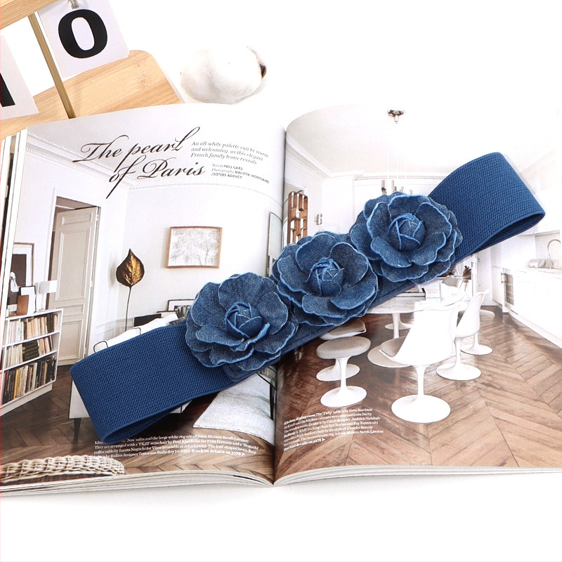 Dámsky elastický opasok v kórejskom štýle, módny, univerzálny, so širokým pásom, s kvetinovým zipsom, elastický, so širokým pásom, doplnky k šatám