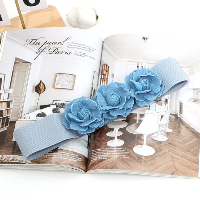 Dámsky elastický opasok v kórejskom štýle, módny, univerzálny, so širokým pásom, s kvetinovým zipsom, elastický, so širokým pásom, doplnky k šatám