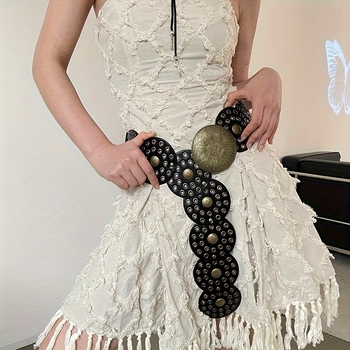 Bohém stílusú női retró mintás nagy pite kerek csatos öv farmer üreges öv minden alkalomra megfelelő hétköznapi stílus