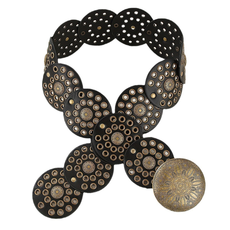 Bohém stílusú női retró mintás nagy pite kerek csatos öv farmer üreges öv minden alkalomra megfelelő hétköznapi stílus