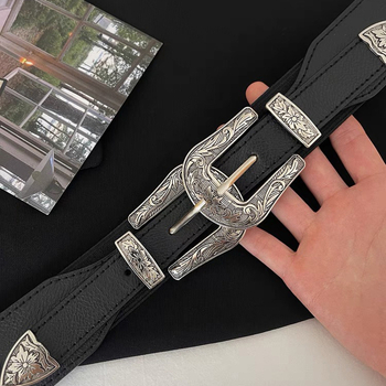 Винтидж дамско яке с двойна катарама, разтеглив ластик на талията, резбован златист и сребърен колан, черен колан, дамско яке за костюм