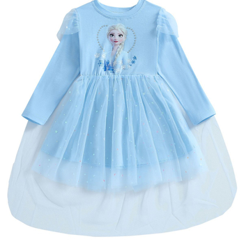 Mergaičių suknelė 2025 rudens ir žiemos kūdikiams medvilninė ilgomis rankovėmis tinklinė suknelė mažajai mergaitei žvaigždės formos princesės Elsos suknelė