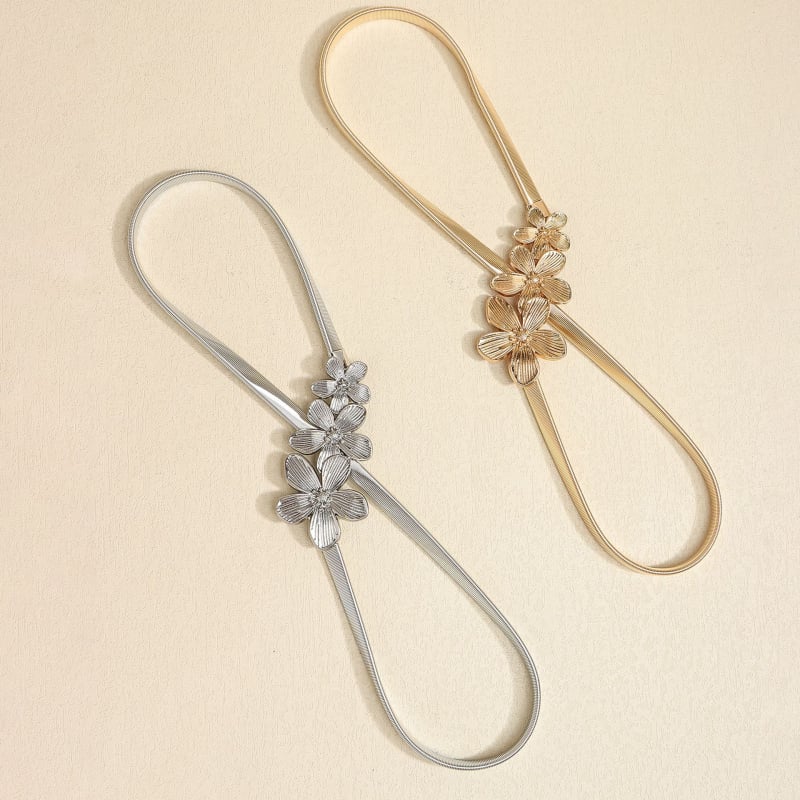 Метален колан за жени с флорален дизайн, еластичен, семпъл, разтеглив, изискан аксесоар, модна верижка с кука за кръста, универсален, европейски и американски стил