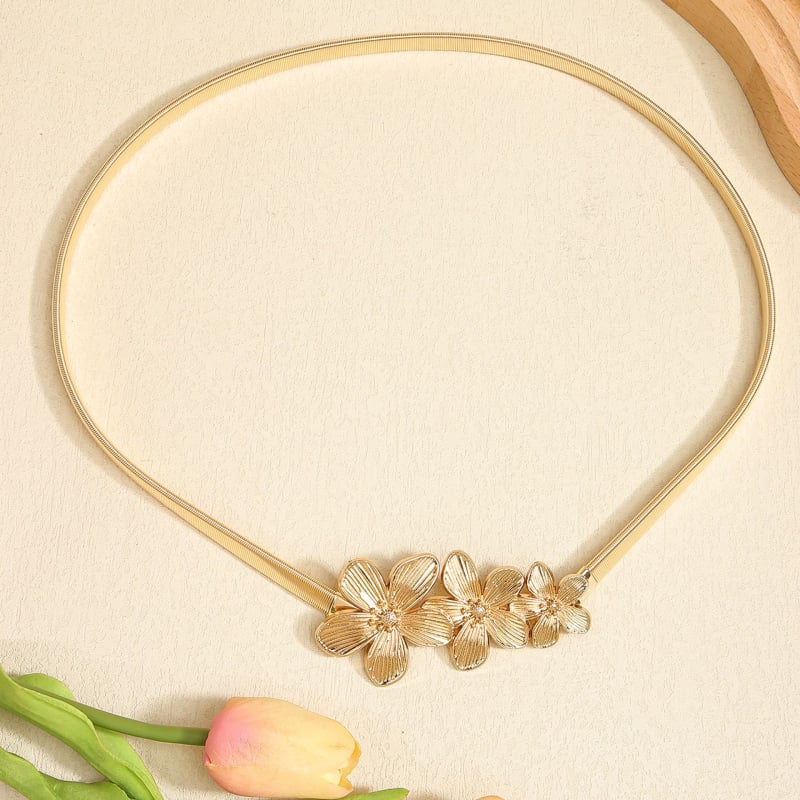 Метален колан за жени с флорален дизайн, еластичен, семпъл, разтеглив, изискан аксесоар, модна верижка с кука за кръста, универсален, европейски и американски стил