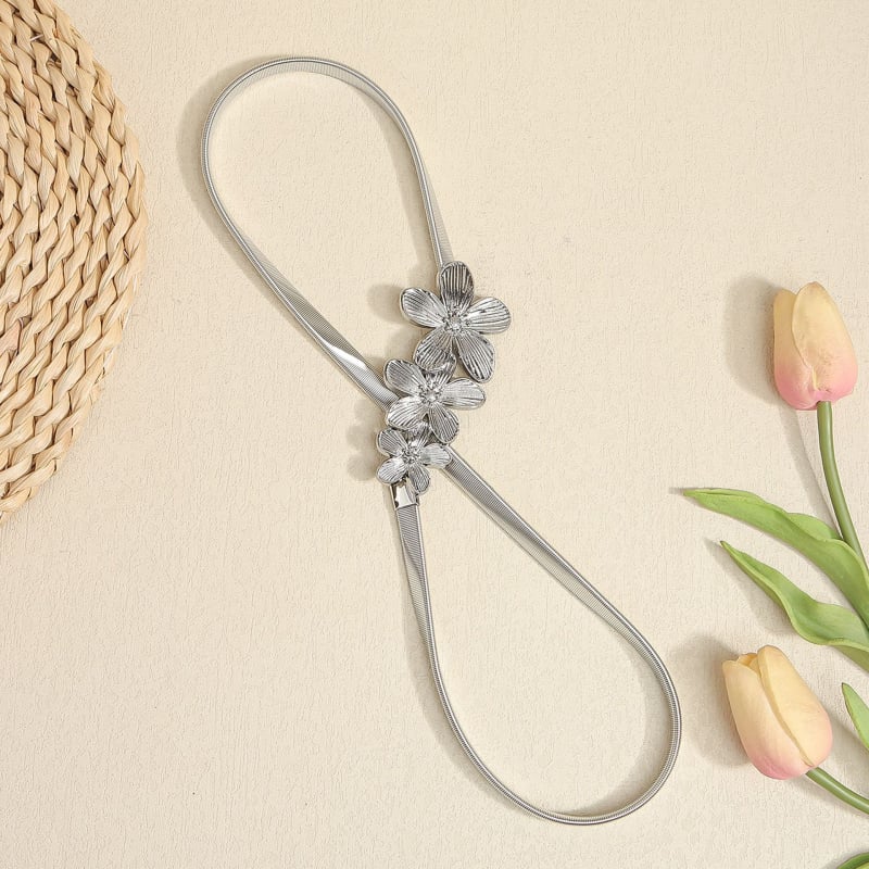 Метален колан за жени с флорален дизайн, еластичен, семпъл, разтеглив, изискан аксесоар, модна верижка с кука за кръста, универсален, европейски и американски стил