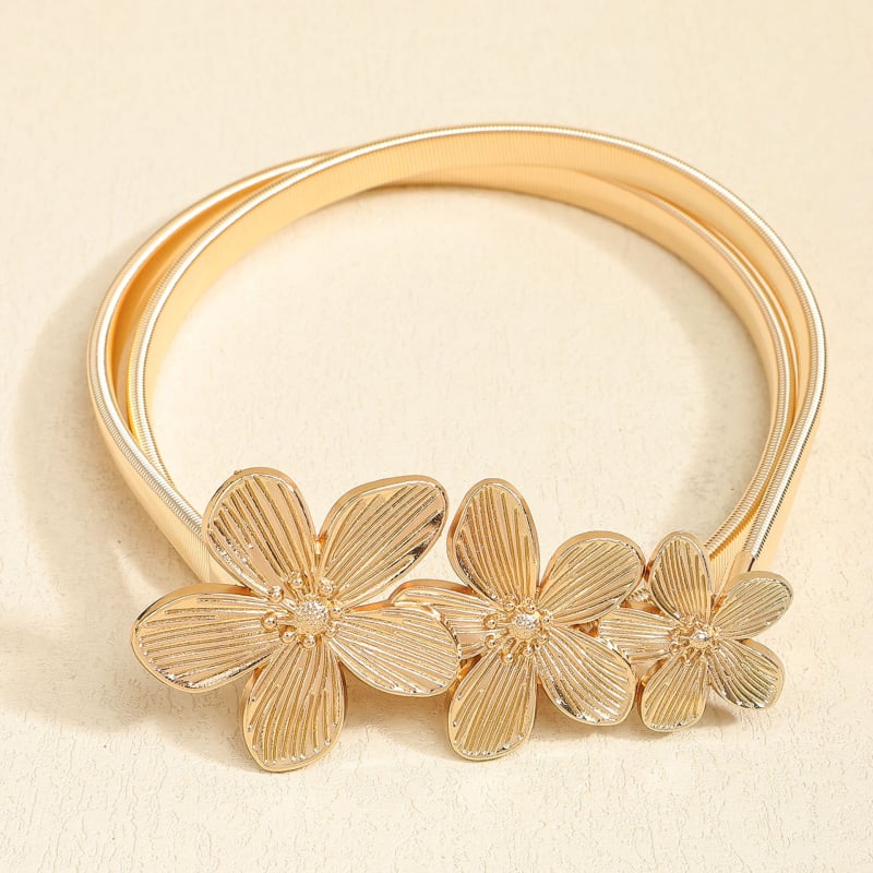 Метален колан за жени с флорален дизайн, еластичен, семпъл, разтеглив, изискан аксесоар, модна верижка с кука за кръста, универсален, европейски и американски стил