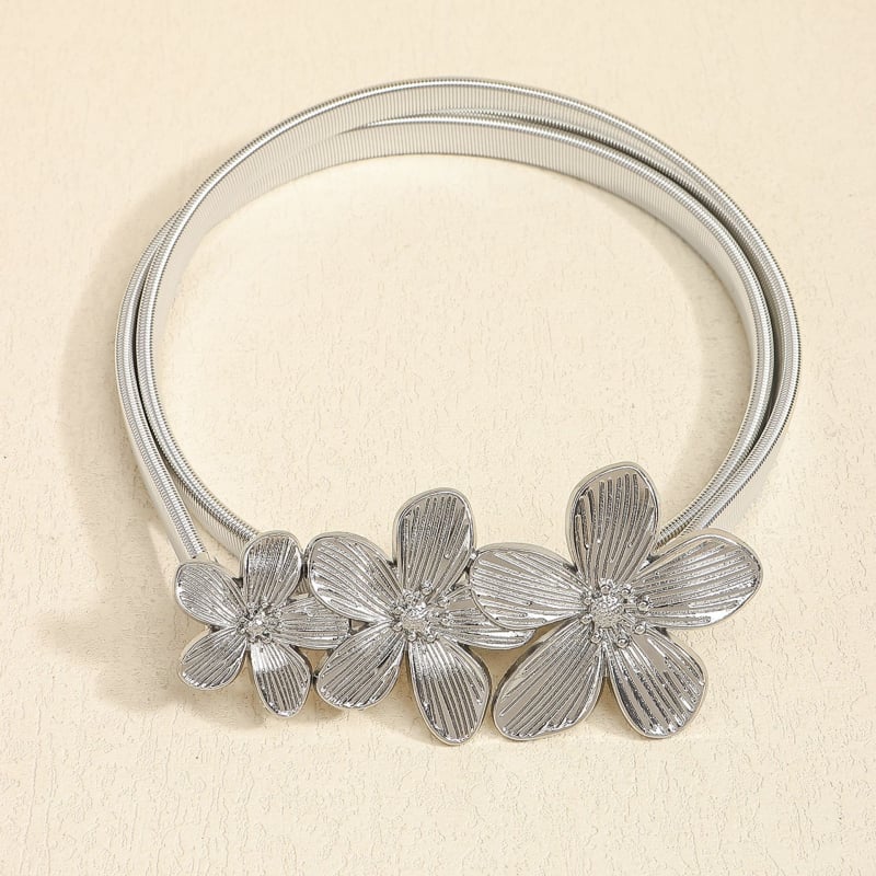 Метален колан за жени с флорален дизайн, еластичен, семпъл, разтеглив, изискан аксесоар, модна верижка с кука за кръста, универсален, европейски и американски стил