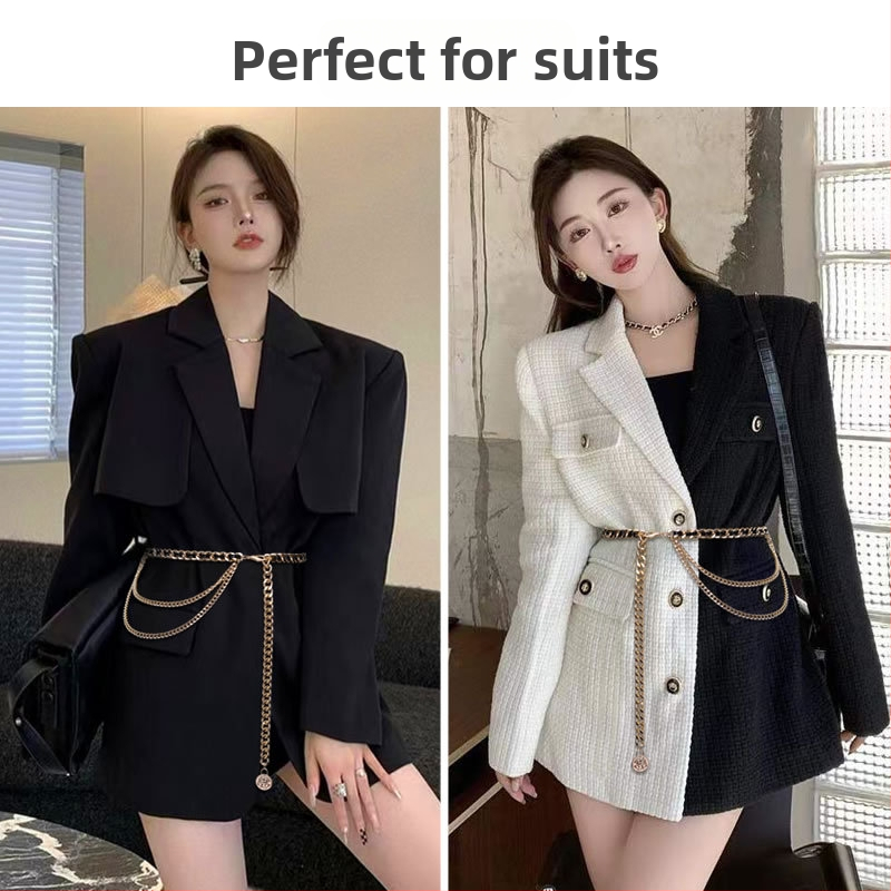 Аксесоар с верижка за талия с луксозно усещане, дамски нов модел 2025, декоративен колан за съчетаване с рокли, костюми, пуловери, многослойна верижка за панталони