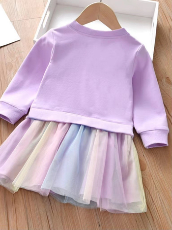 Φόρεμα πουλόβερ για κορίτσια Άνοιξη και Φθινόπωρο Φόρεμα με πέπλο για μωρά Φόρεμα πριγκίπισσας για κορίτσια Φόρεμα με ραφές μονόκερου και πλέγμα