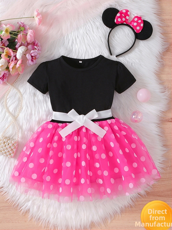 2025 Δημοφιλές φόρεμα πριγκίπισσας Mickey για κορίτσια στο Διαδίκτυο, δυτικού στιλ, χαριτωμένο φόρεμα με πόλο και πλέγμα, φόρεμα για κορίτσια, φούστα, κοστούμι