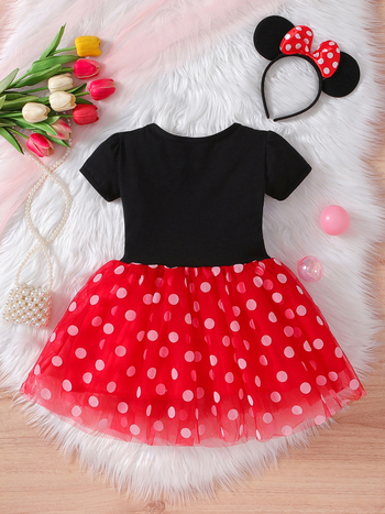 2025 Δημοφιλές φόρεμα πριγκίπισσας Mickey για κορίτσια στο Διαδίκτυο, δυτικού στιλ, χαριτωμένο φόρεμα με πόλο και πλέγμα, φόρεμα για κορίτσια, φούστα, κοστούμι