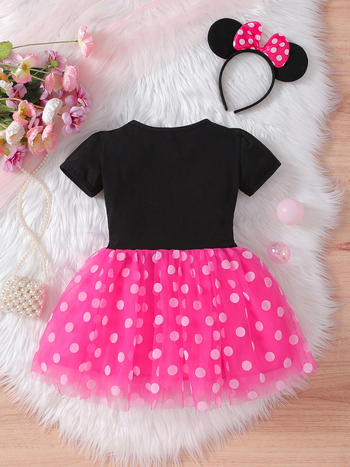 2025 Δημοφιλές φόρεμα πριγκίπισσας Mickey για κορίτσια στο Διαδίκτυο, δυτικού στιλ, χαριτωμένο φόρεμα με πόλο και πλέγμα, φόρεμα για κορίτσια, φούστα, κοστούμι