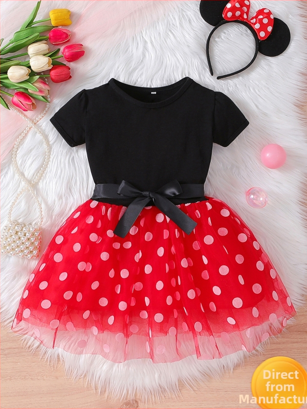 2025. aasta internetis populaarne tüdrukute Miki-printsessi kleit, lääne stiilis armas polo-täpiline võrkkleit, tüdrukute kleit, seelik-ülikond