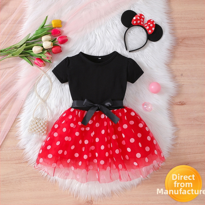 2025. aasta internetis populaarne tüdrukute Miki-printsessi kleit, lääne stiilis armas polo-täpiline võrkkleit, tüdrukute kleit, seelik-ülikond