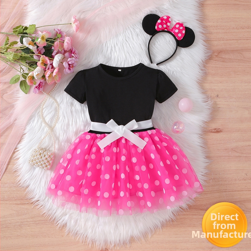 2025. aasta internetis populaarne tüdrukute Miki-printsessi kleit, lääne stiilis armas polo-täpiline võrkkleit, tüdrukute kleit, seelik-ülikond