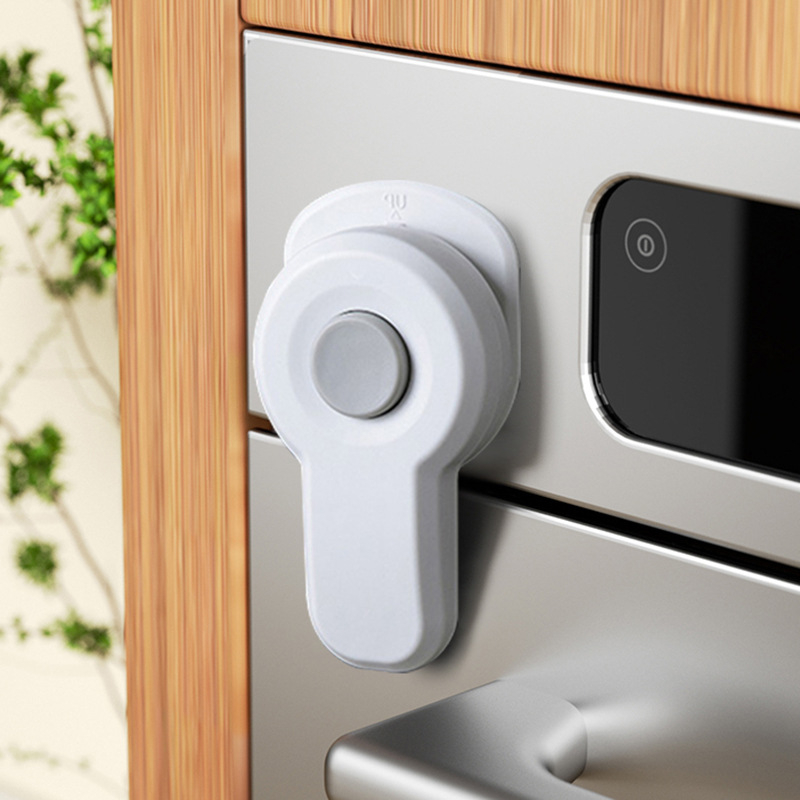 Orkaitės durelių ir langų buitinės saugos spynos spintelės stalčiui mikrobangų krosnelei, apsaugančiai nuo atidarymo, be perforatoriaus, vaikams, kūdikiams, fiksuota apsauginė spyna