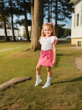 Mergaitės vientisos spalvos PU odos kaspino puošmena laisvalaikio suknelė rožinis sijonas