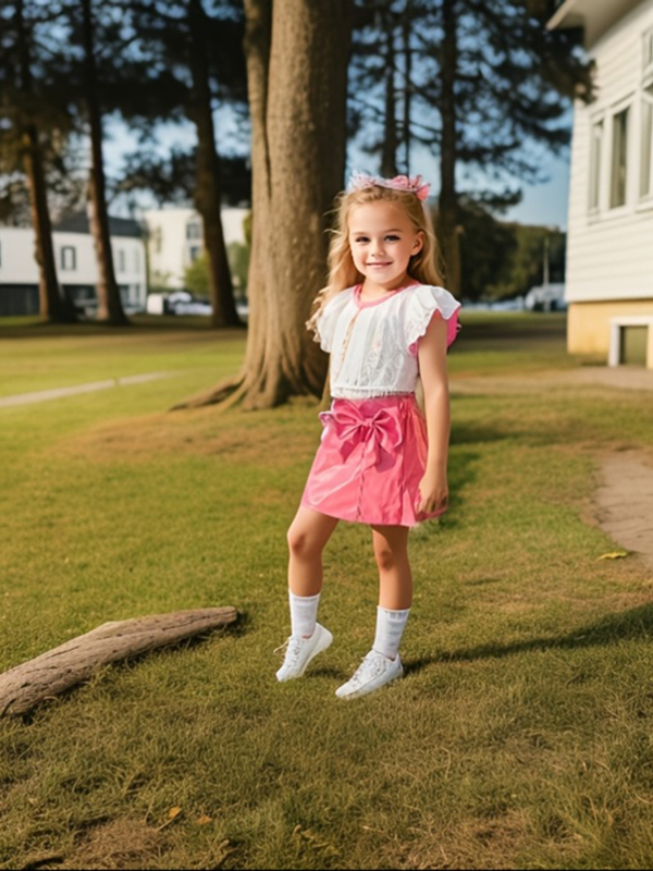 Mergaitės vientisos spalvos PU odos kaspino puošmena laisvalaikio suknelė rožinis sijonas